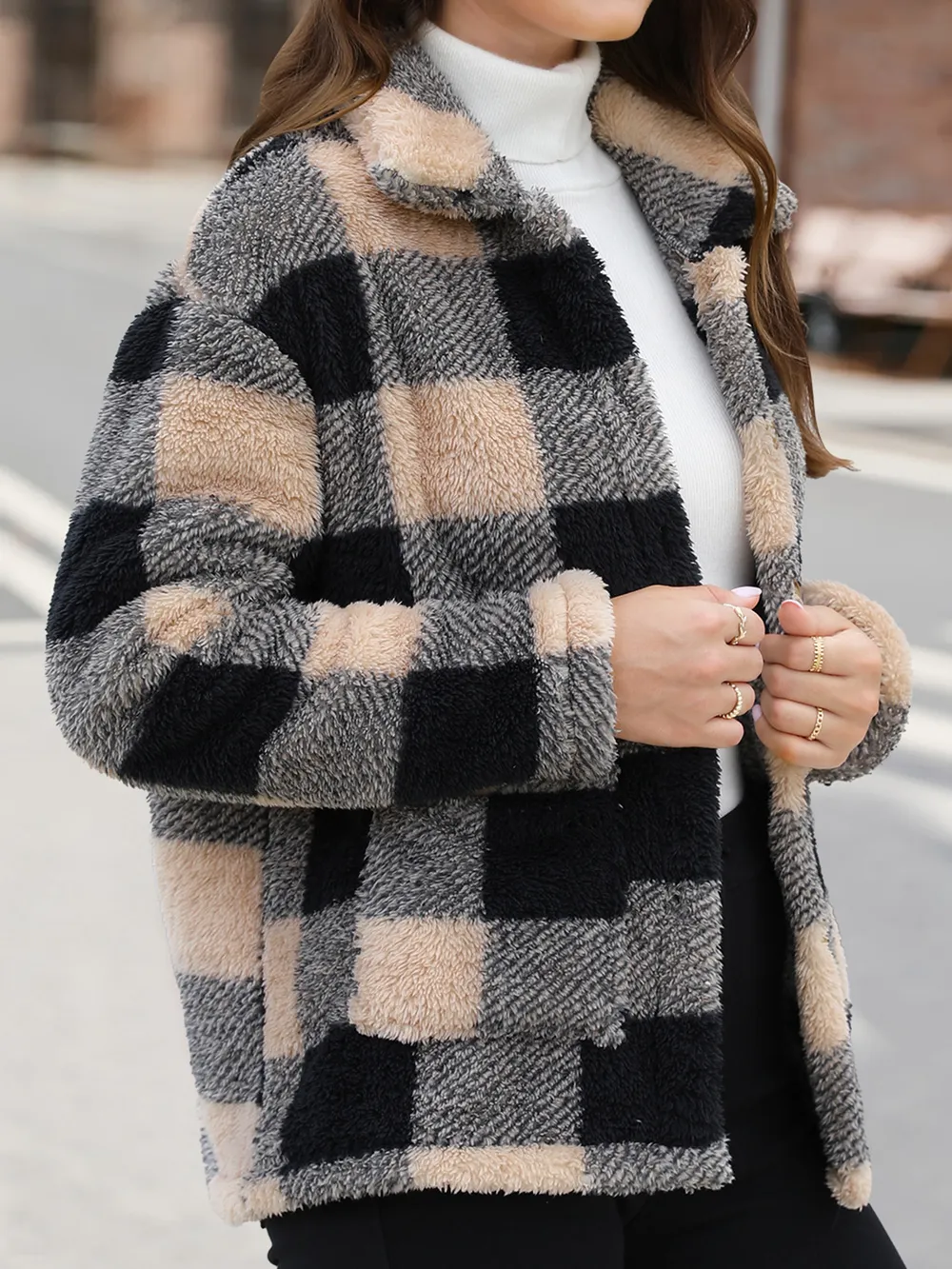 Button Up Drop Shoulder Fuzzy Jacket, image 15