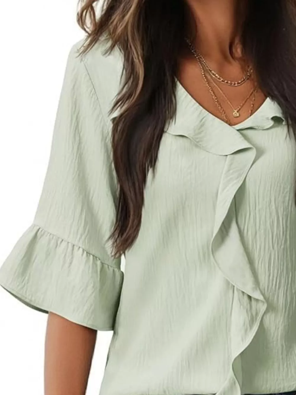 Ruffled V-Neck Bell Sleeve Blouse, image 4