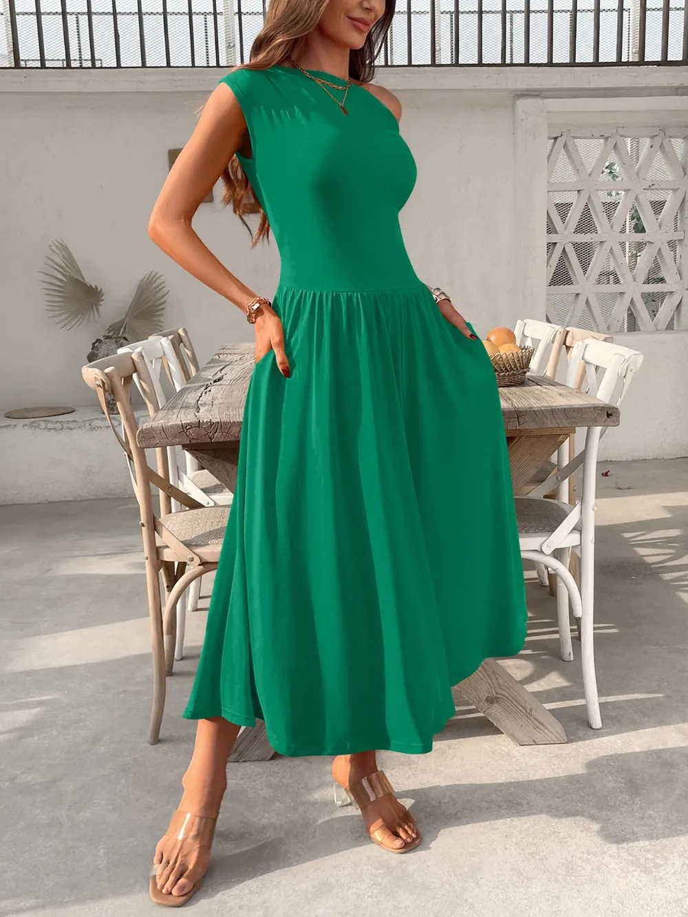 Single Shoulder Midi Dress with Pockets, image 14