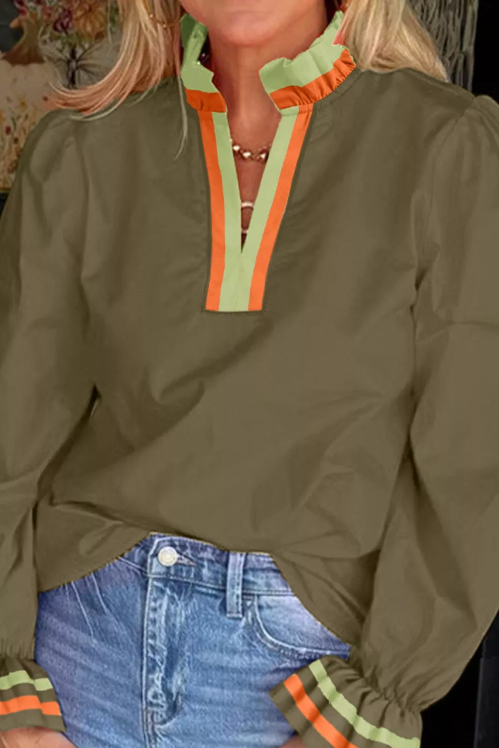 Notched Flounce Sleeve Blouse, image 2