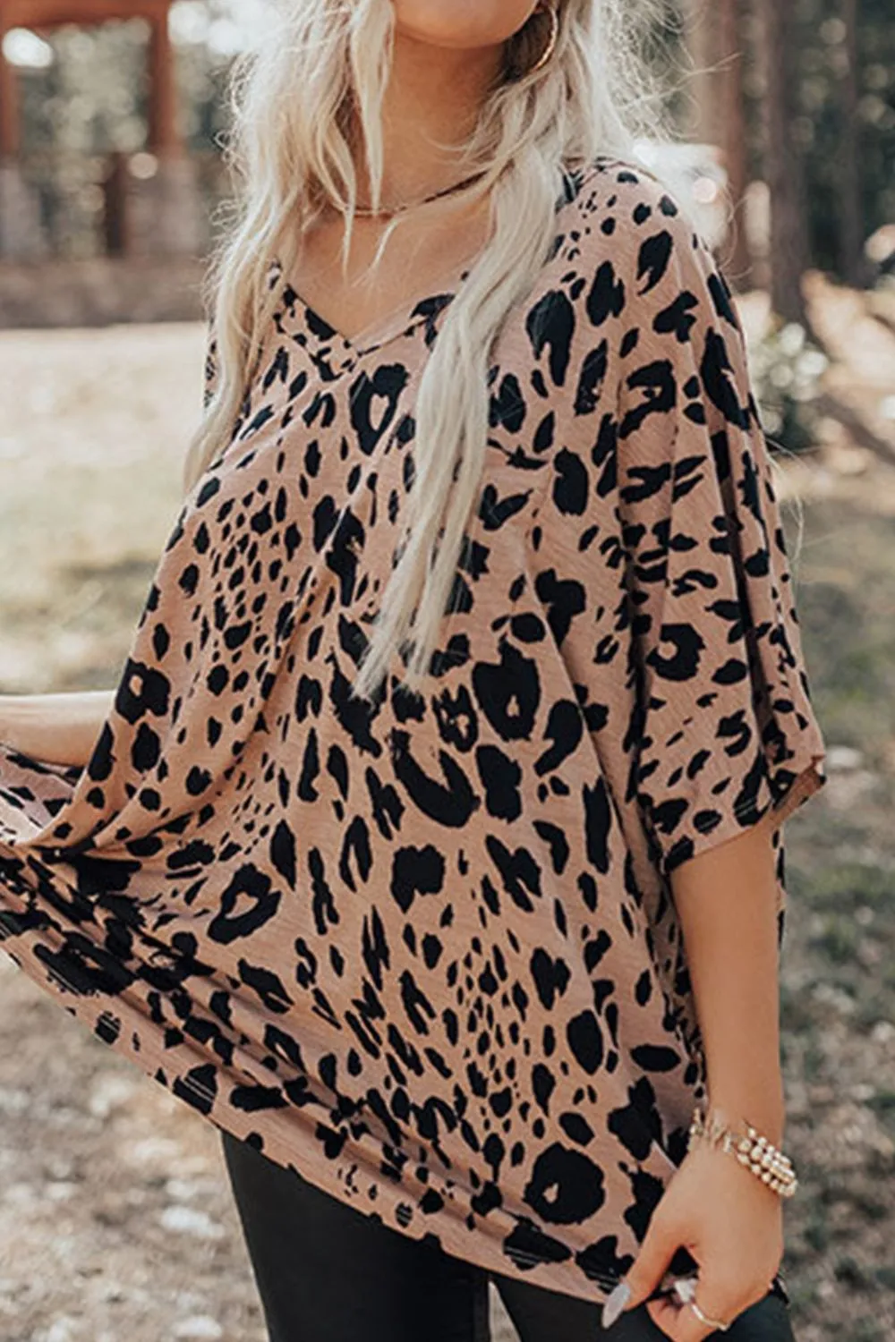 Leopard V-Neck Half Sleeve T-Shirt, image 4