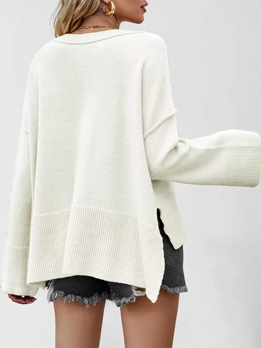 Dropped Shoulder Flare Sleeve Sweater, image 7