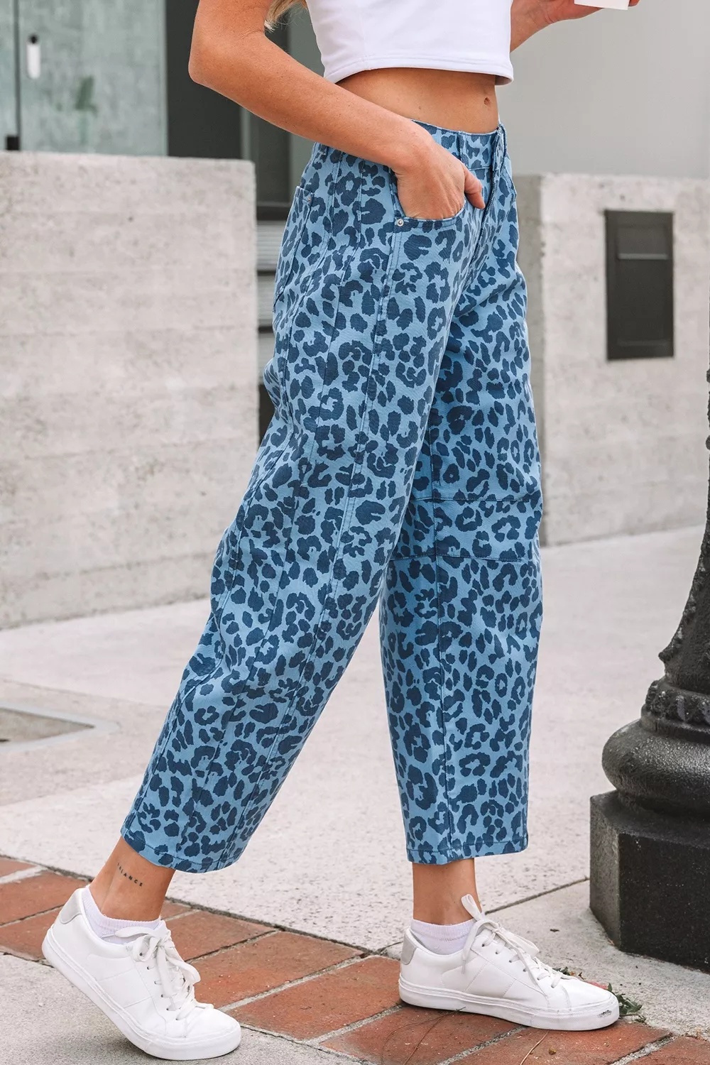 Leopard Print Barrel Leg Jeans, image 3