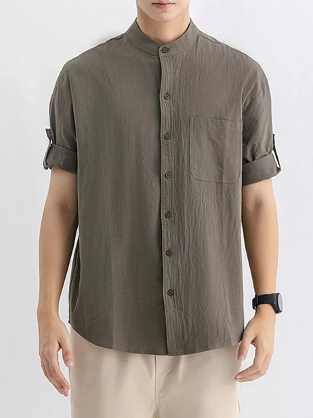 Men's Plus Size Casual Button Up Roll Up Sleeve Shirt, image 8