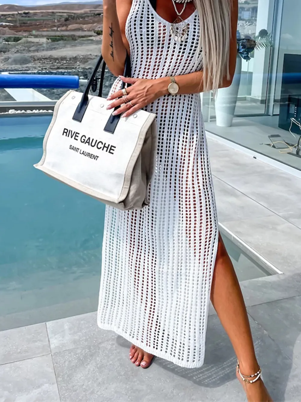 Openwork Slit Cutout Wide Strap Dress, image 17