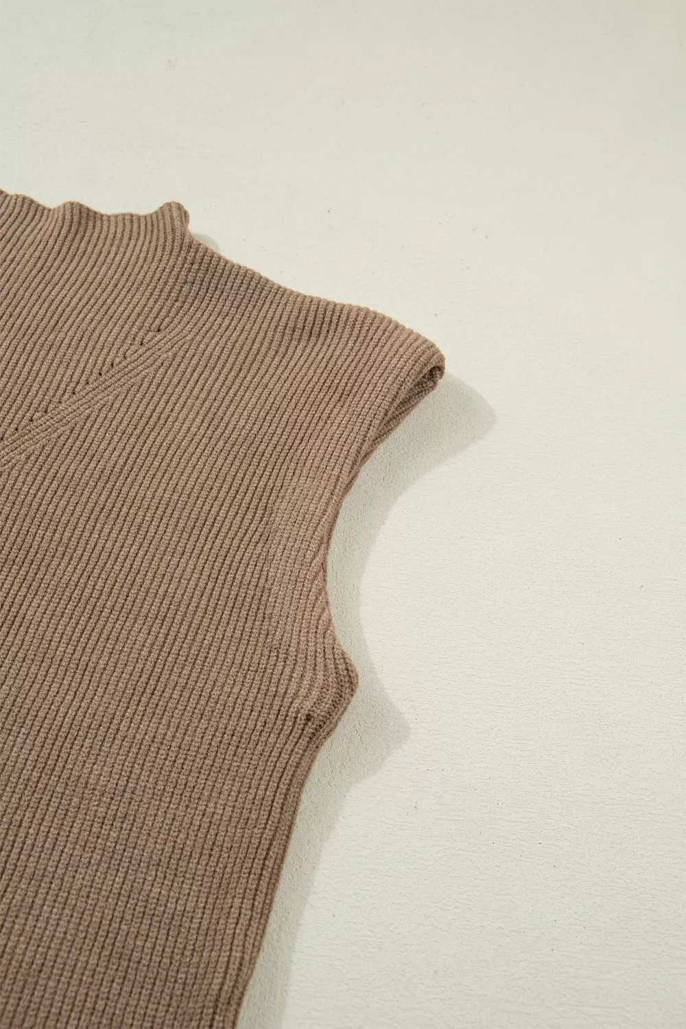 Solid Color Ribbed Knit Mock Neck Loose Sweater Vest, image 7