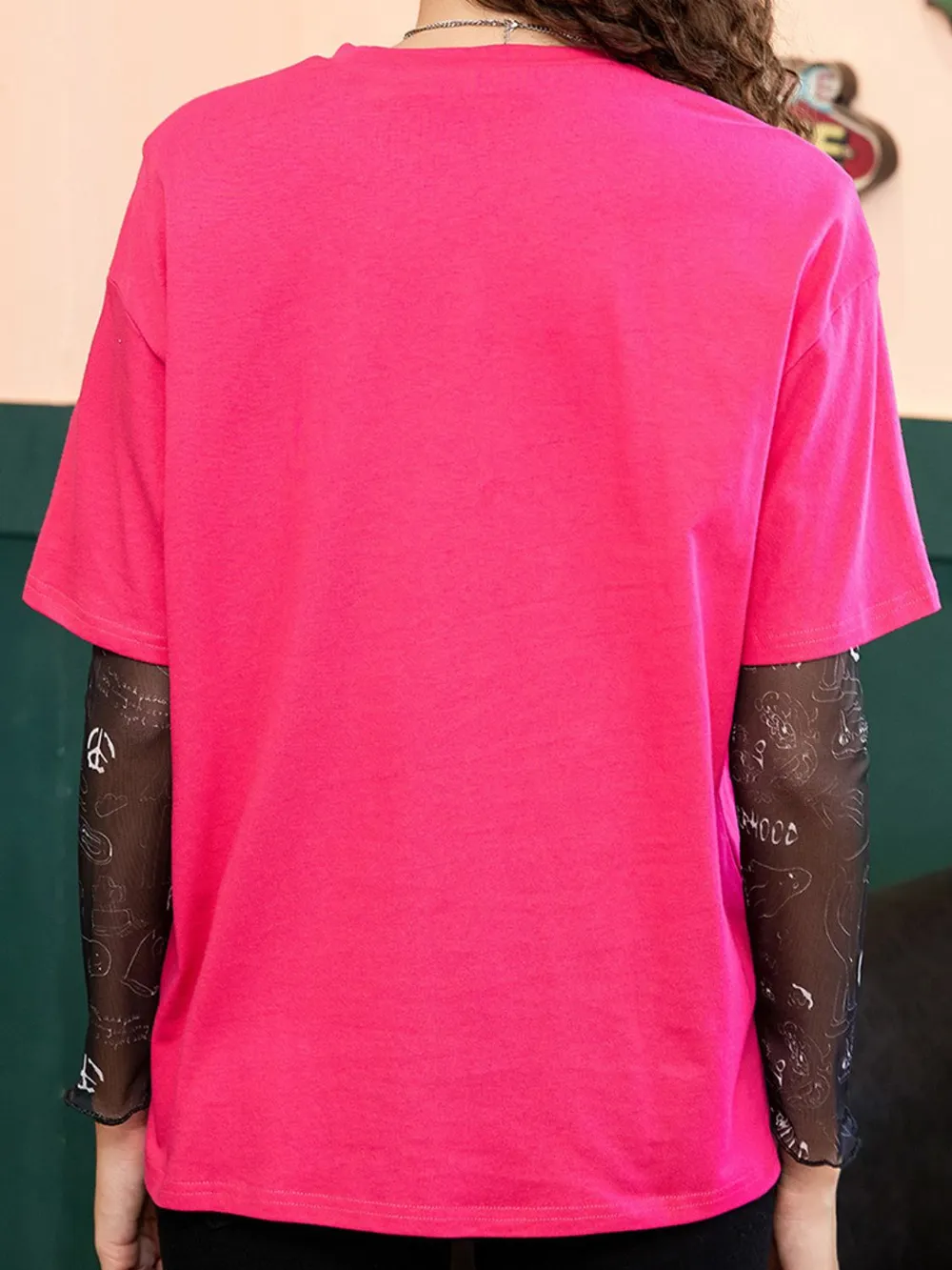 Letter Graphic Round Neck Half Sleeve T-Shirt, image 4