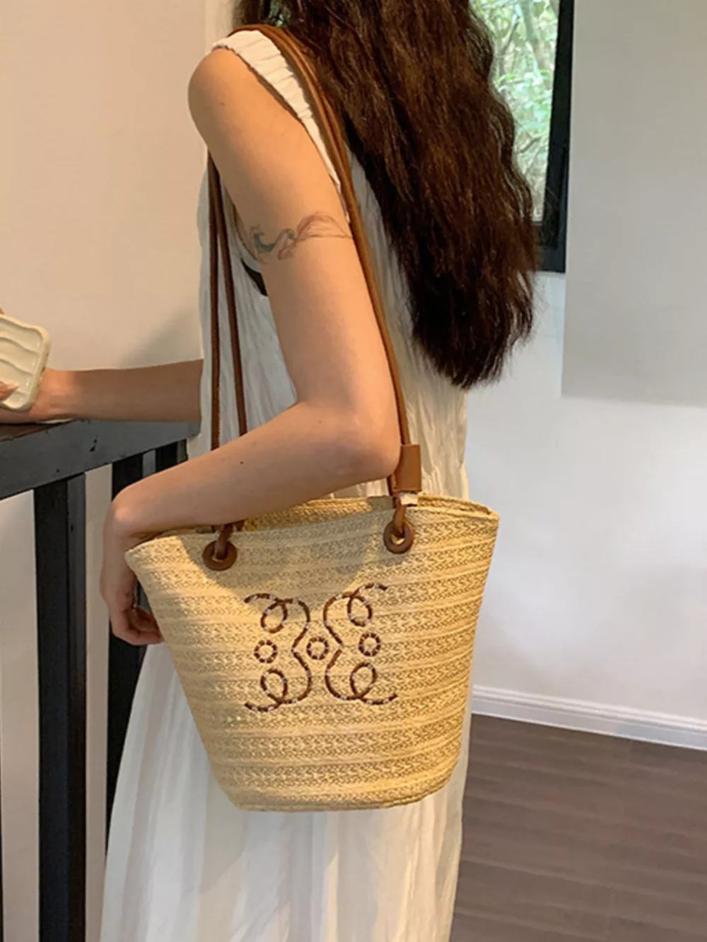 Straw Bucket Shoulder Bag, image 7