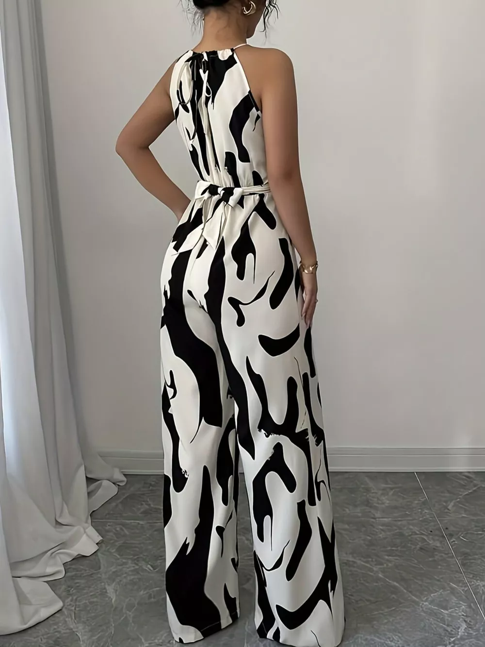 Abstract Print Sleeveless Wide Leg Jumpsuit, image 7