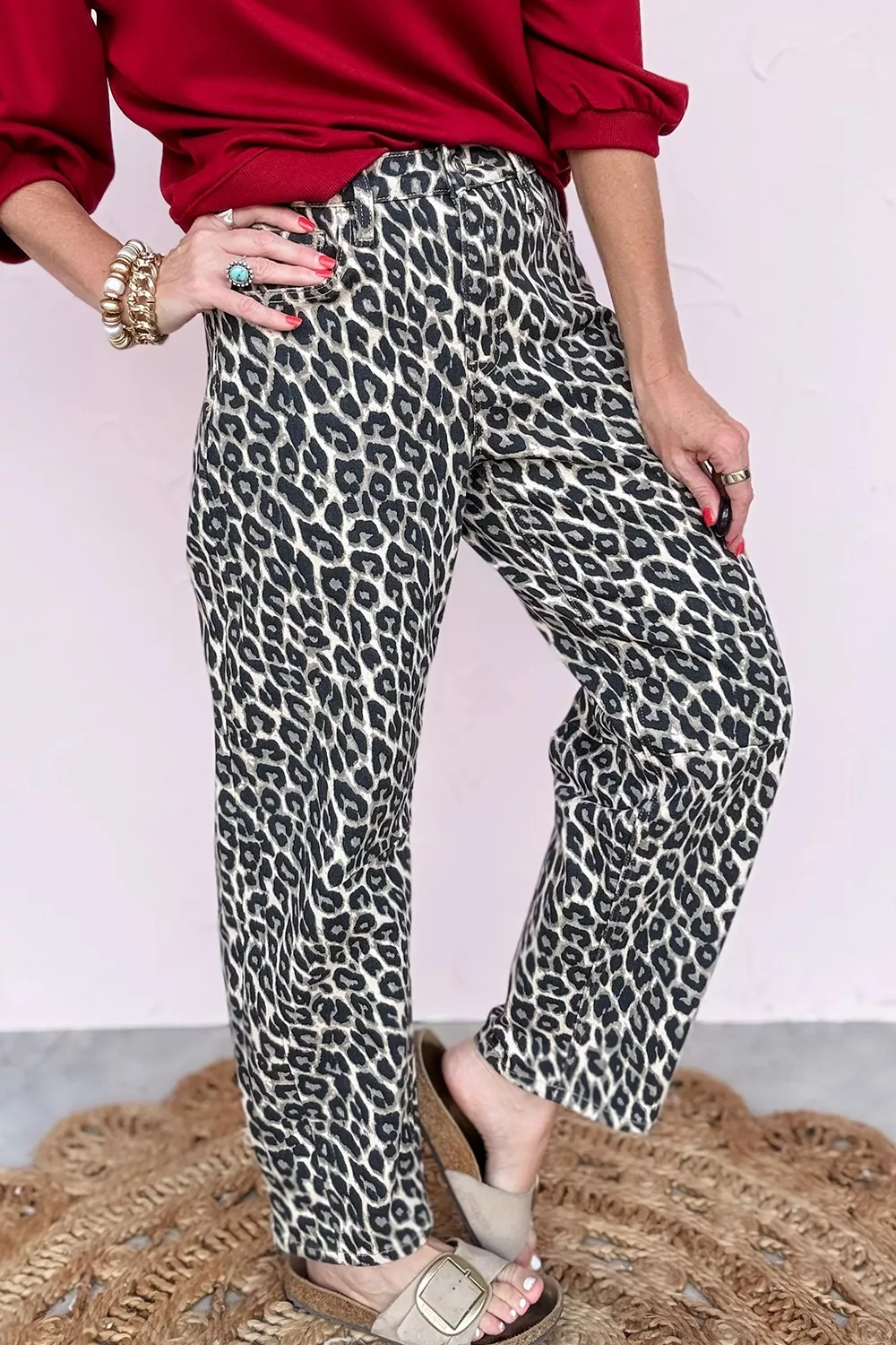 Leopard Print Barrel Jeans, image 4