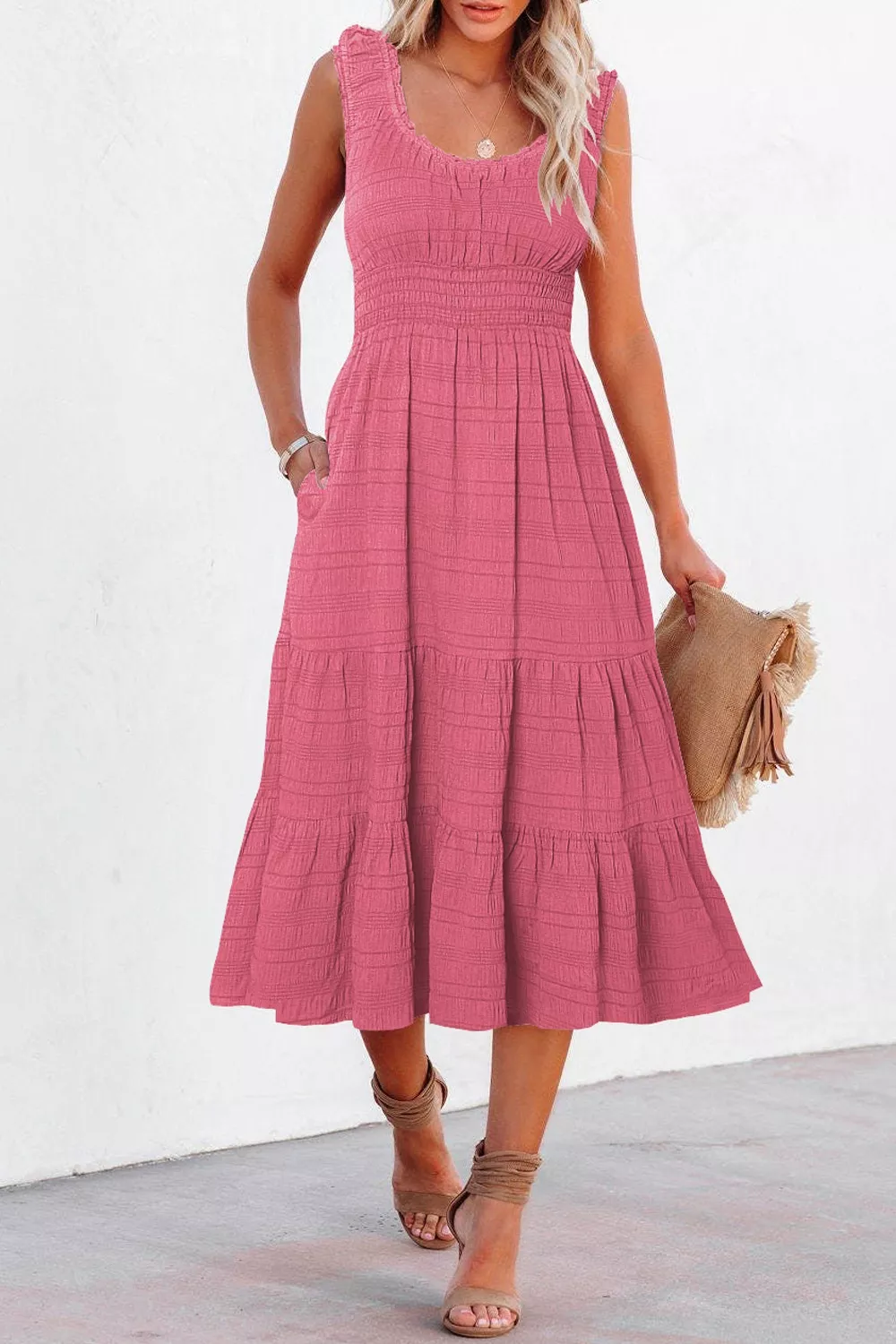 Scoop Neck Wide Strap Midi Dress, image 3