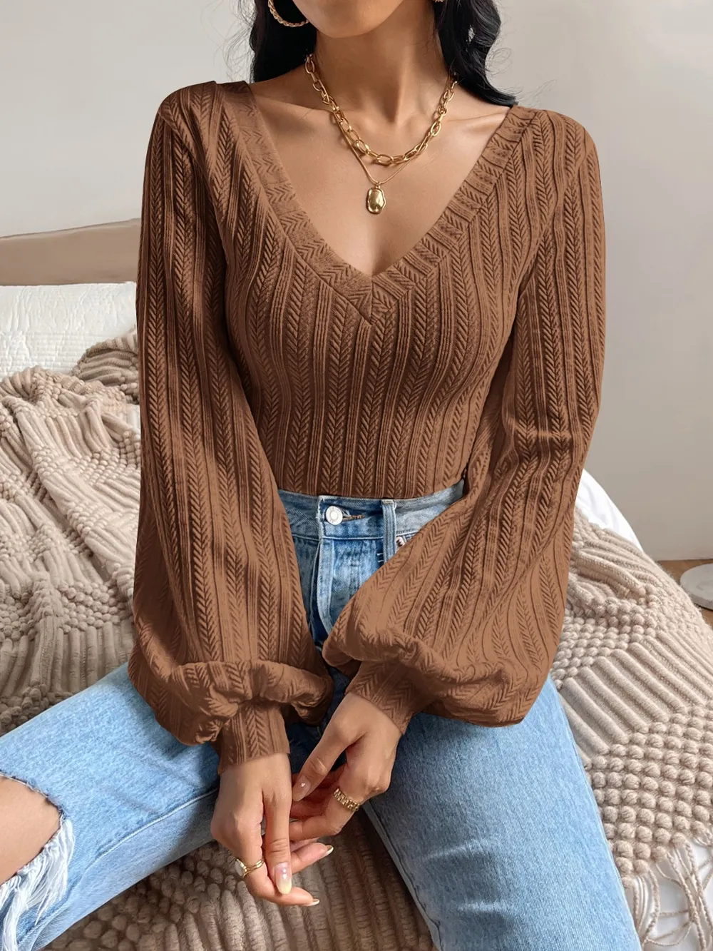 V-Neck Long Sleeve T-Shirt, image 10