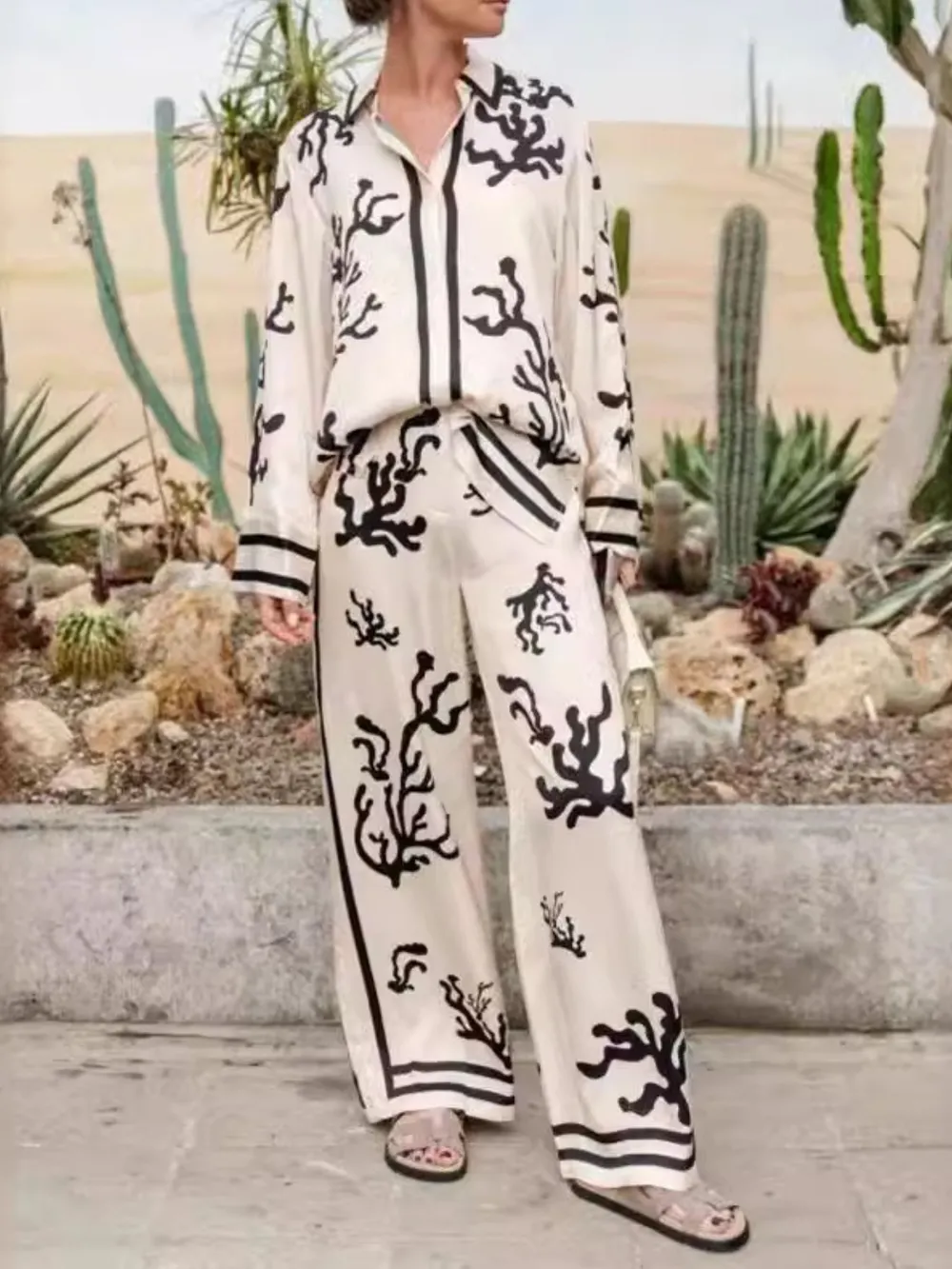 Printed Long Sleeve Shirt and Pants Set, image 3