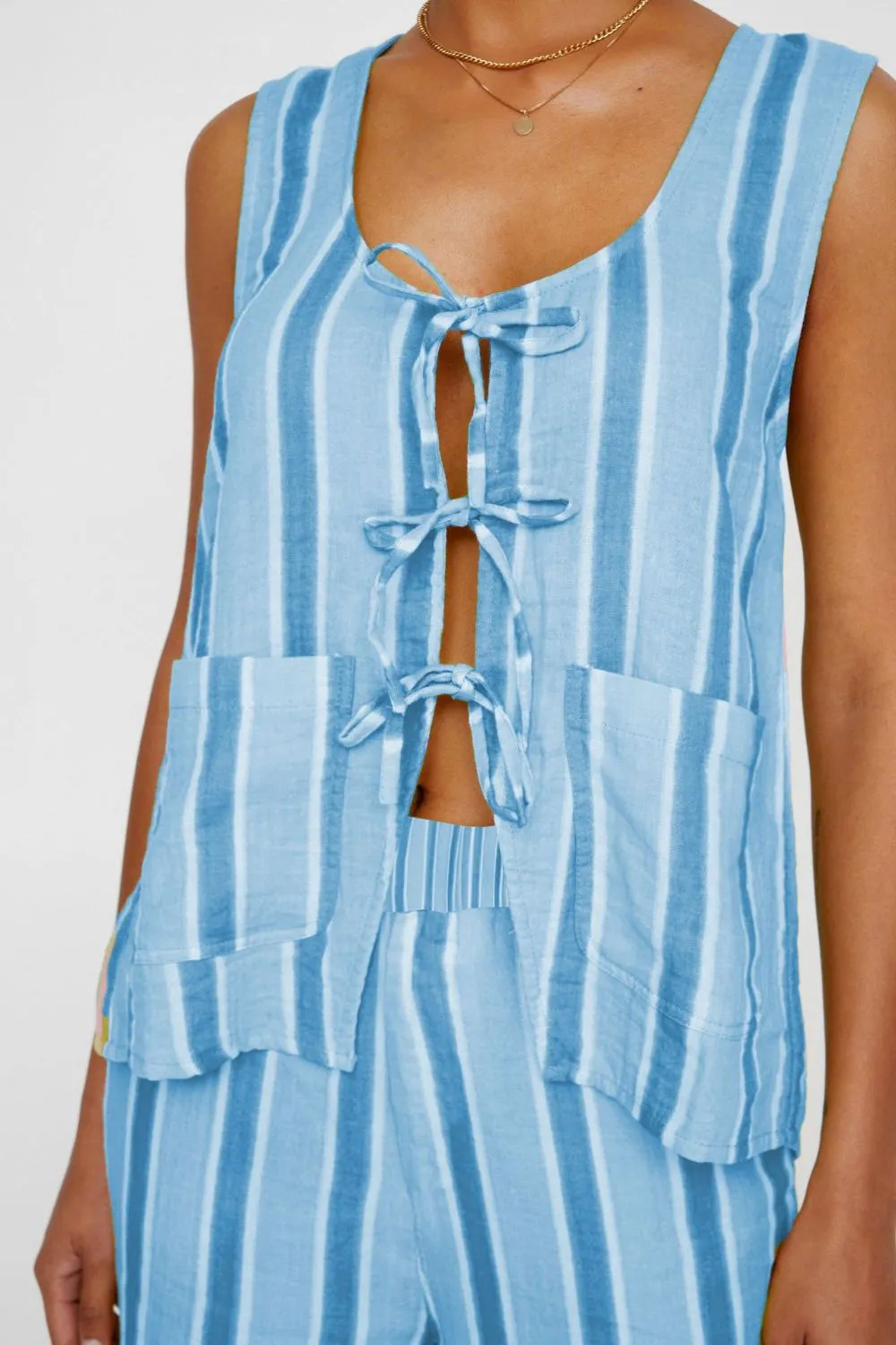 Tied Front Striped Top and Pants Set, image 9