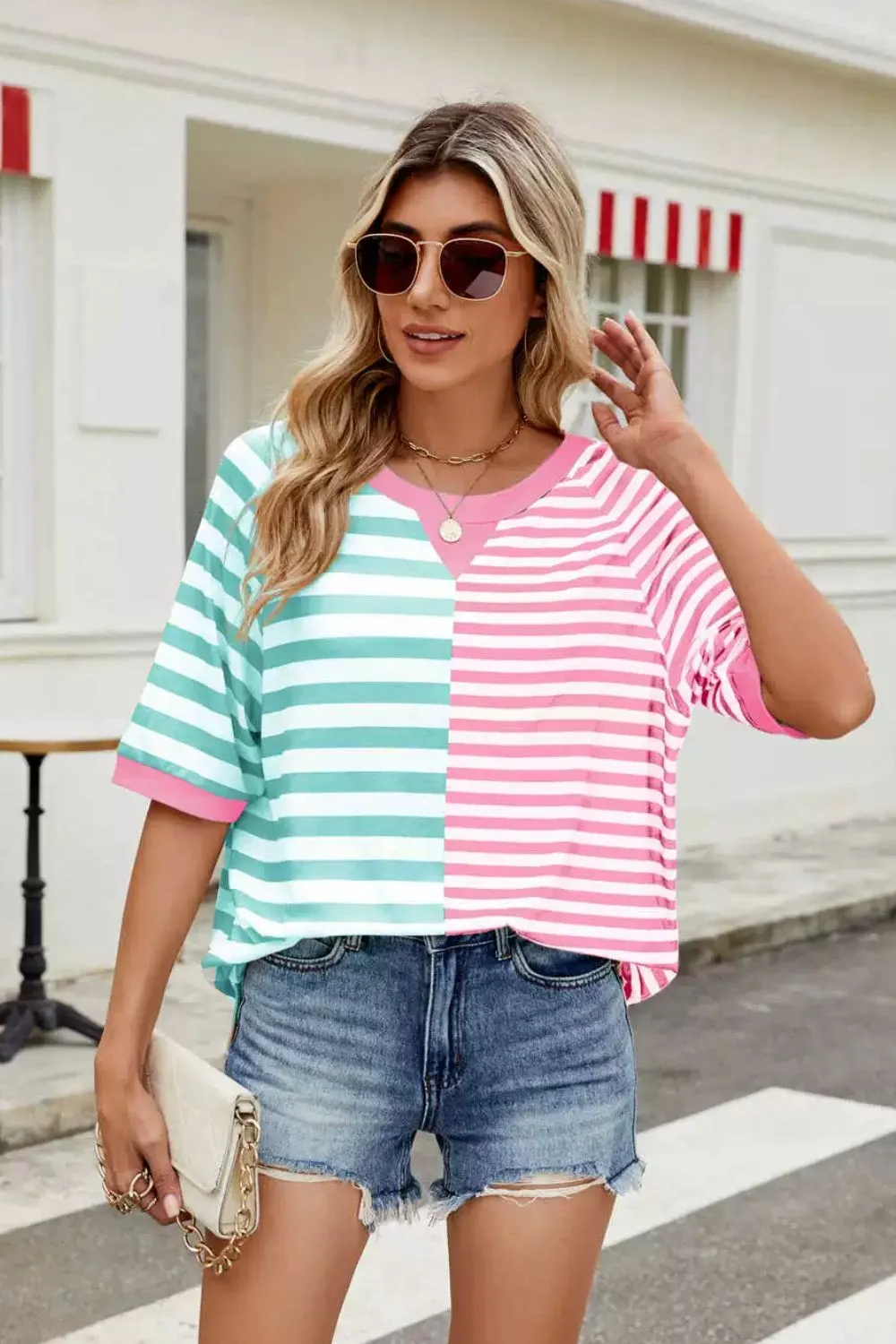 Striped Round Neck Half Sleeve T-Shirt, image 6