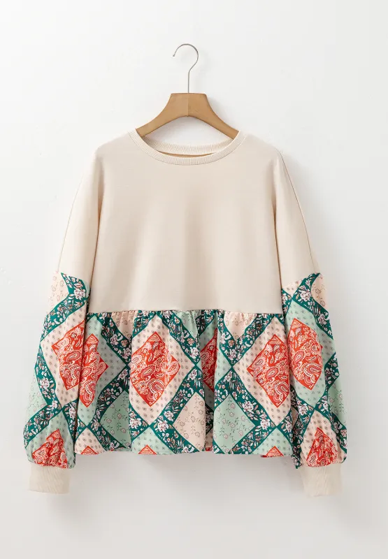 Printed Round Neck Long Sleeve Blouse, image 7