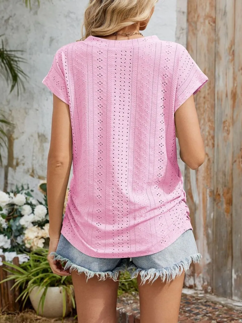 Eyelet V-Neck Short Sleeve Top, image 25