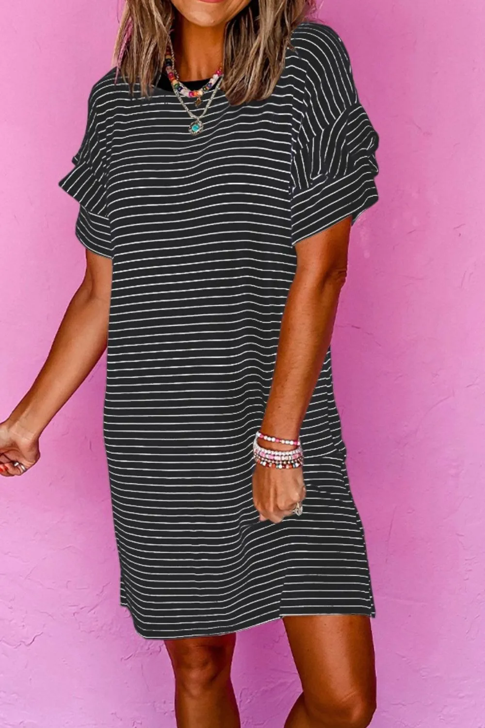 Casual Striped T-Shirt Dress with Pockets, image 10