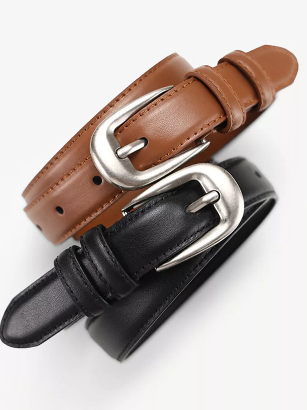 Classic Leather Belt with Silver Buckle, image 2