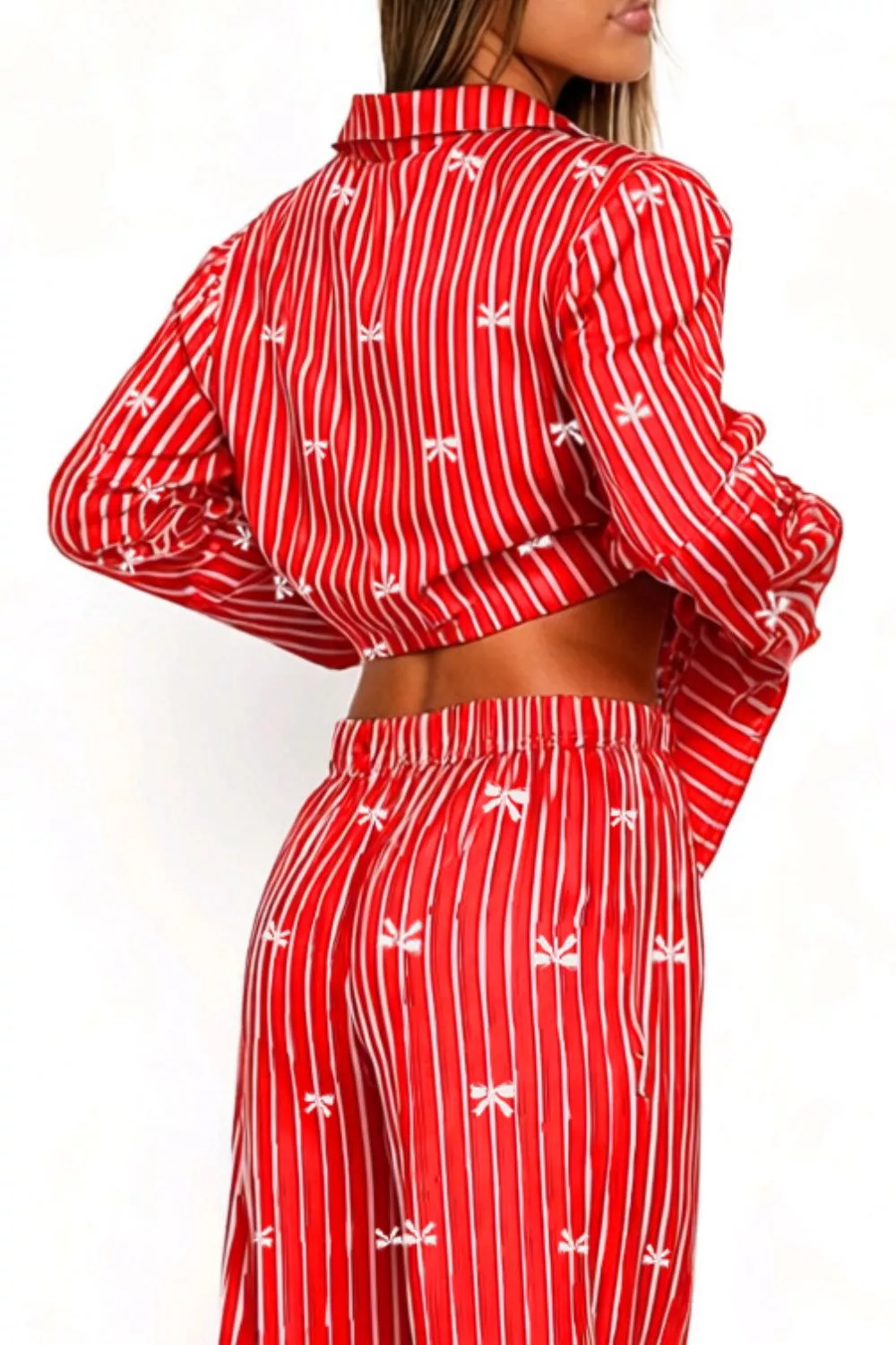 Bow Print Top and Wide Leg Pants Lounge Set, image 5