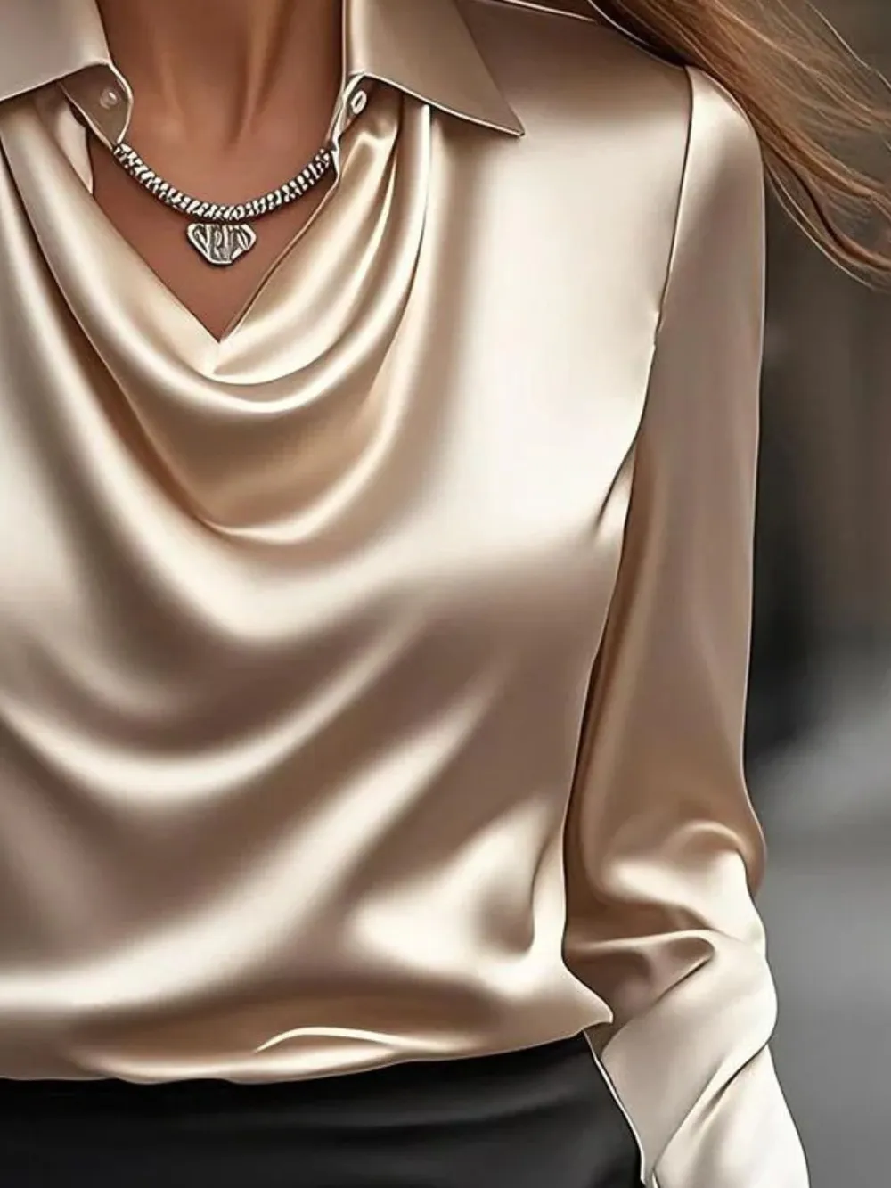 Full Size Long Sleeve Blouse with Collar Plus Size, image 12