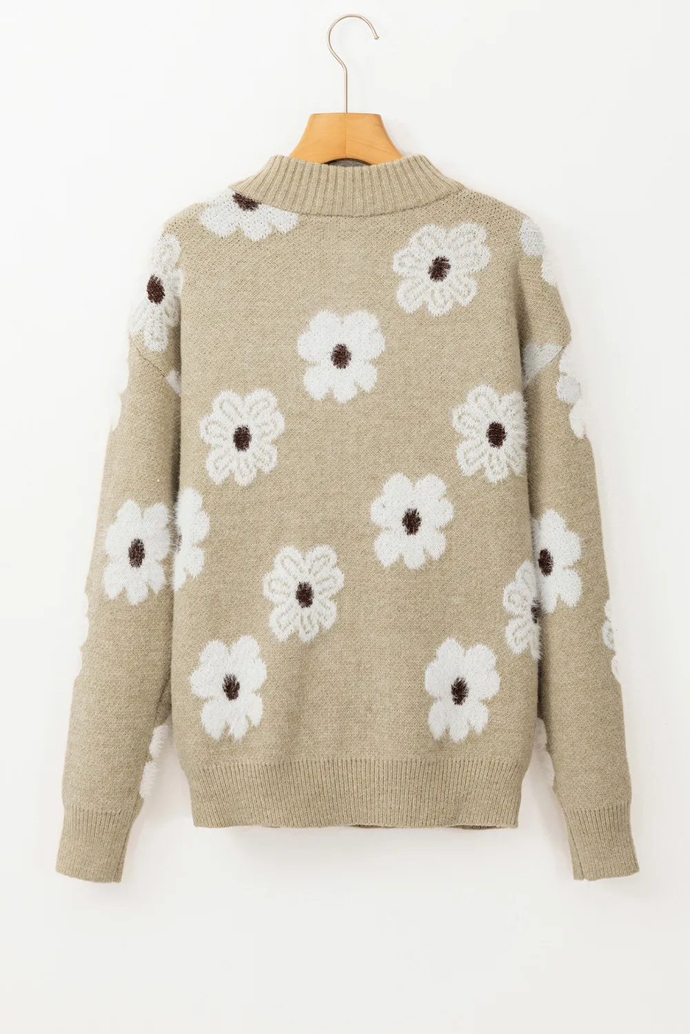 Flower Half Zip Long Sleeve Sweater, image 10