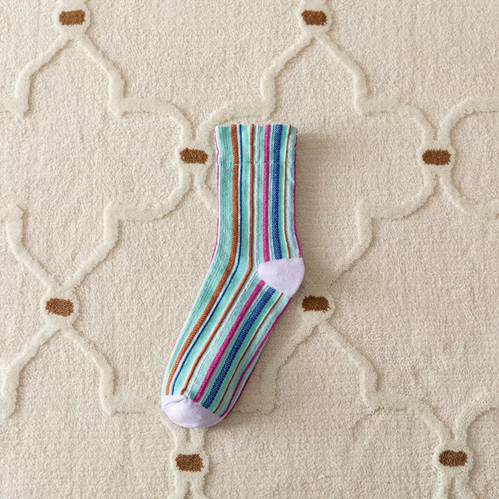 Multi-Color Striped Cotton Crew Socks