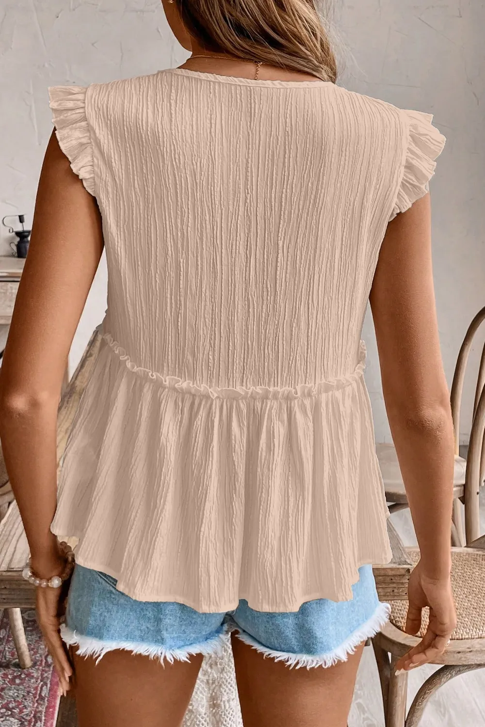 Ruffled Trim V Neck Flutter Flowy Top, image 14