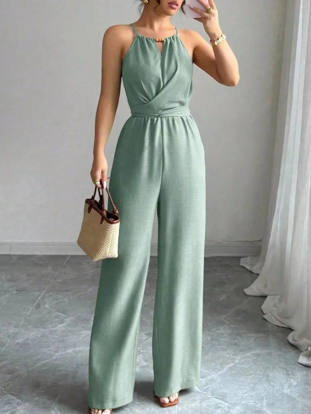 Sleeveless Tie Waist Wide-Leg Jumpsuit, image 18