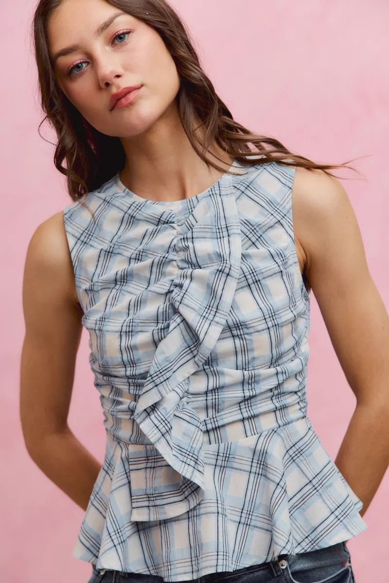 Plaid Sleeveless Ruffle Peplum Top, image 8