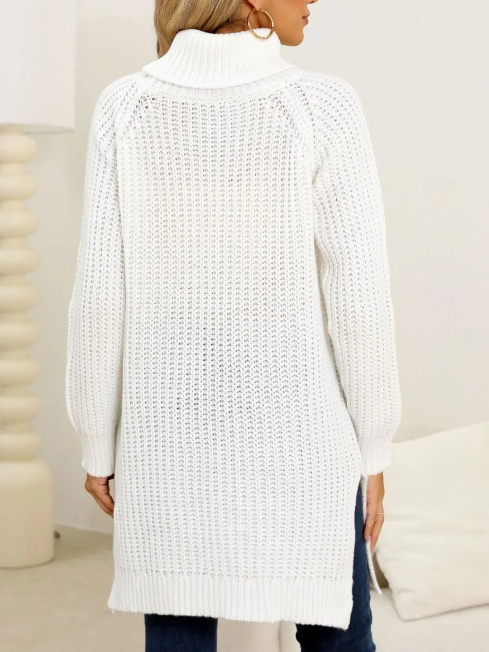 Slit Turtleneck Long Sleeve Sweater, image 3