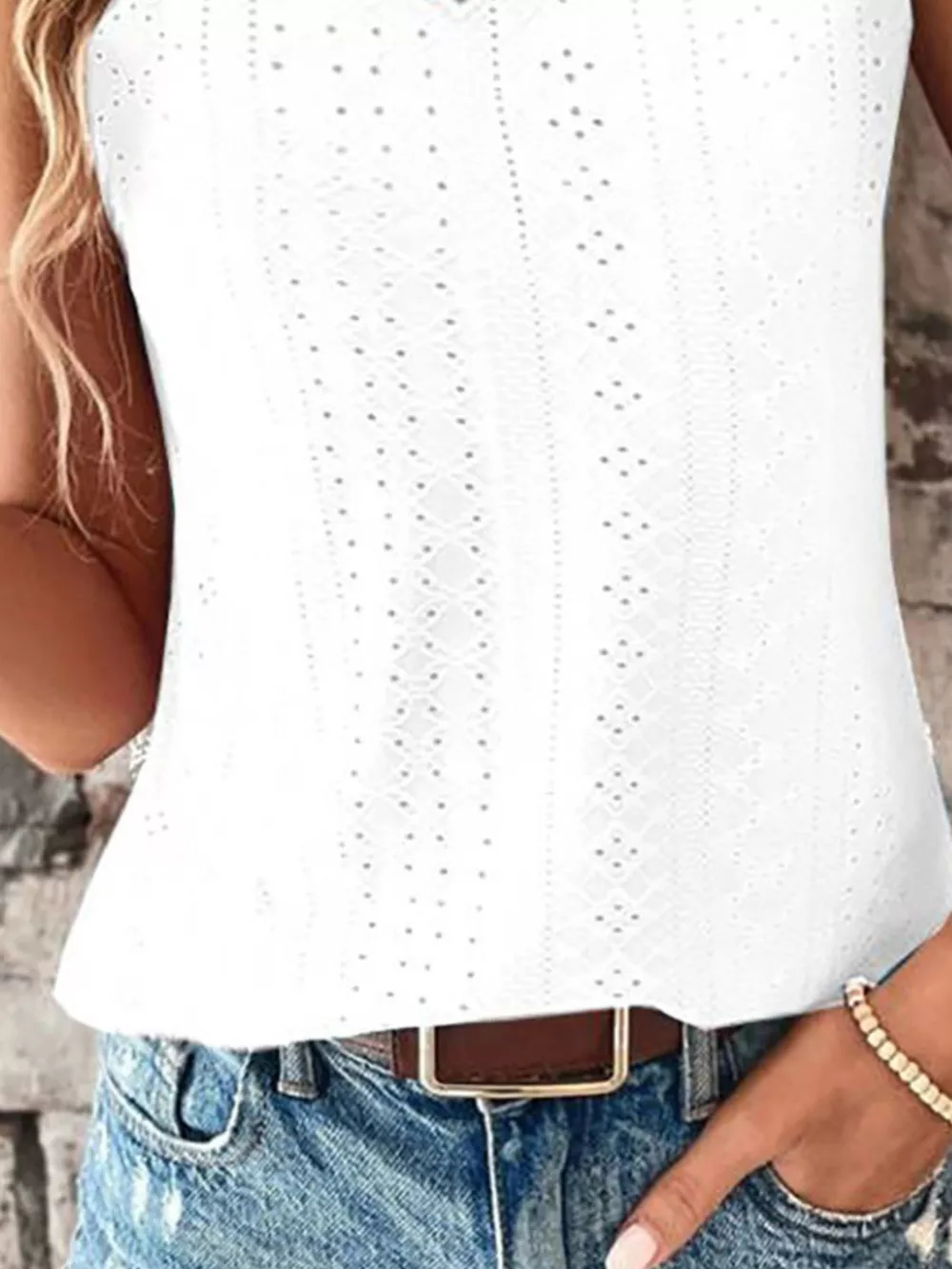 Eyelet Lace Trim V-Neck Tank Top, image 9