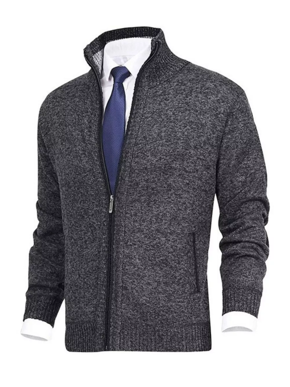 Men's Plus Size Zip Up Ribbed Hem Cardigan, image 2