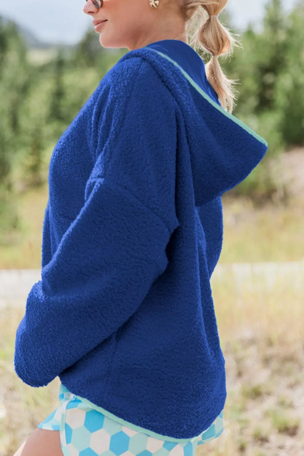 Sherpa Quarter-Zip Dropped Shoulder Hoodie, image 4