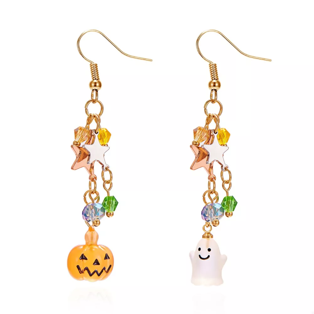 Halloween Asymmetrical Pumpkin Ghost Earrings, image 8