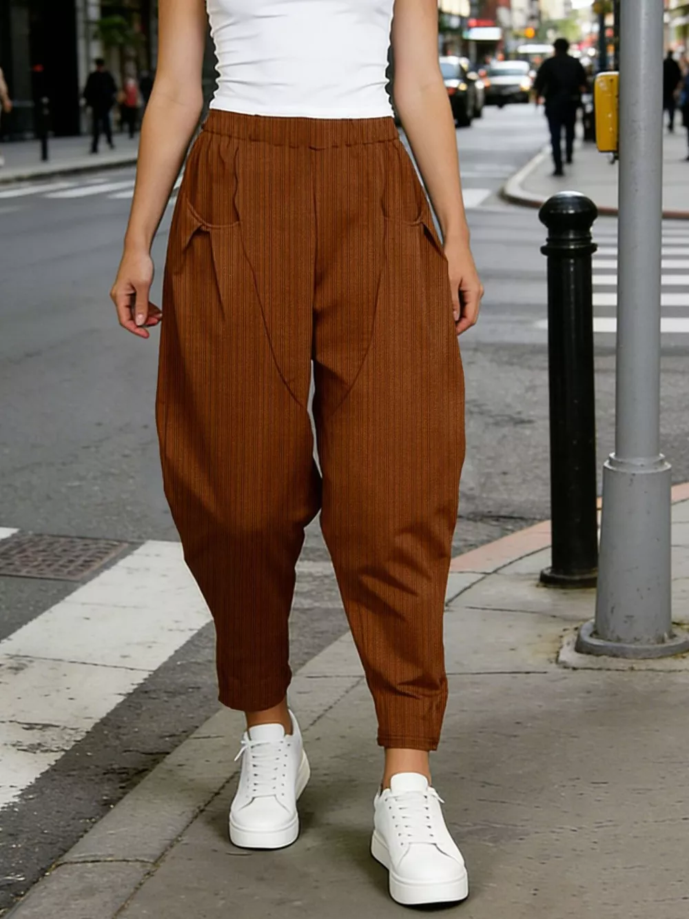 Plus Size Casual Elastic Waist Harem Pants, image 8