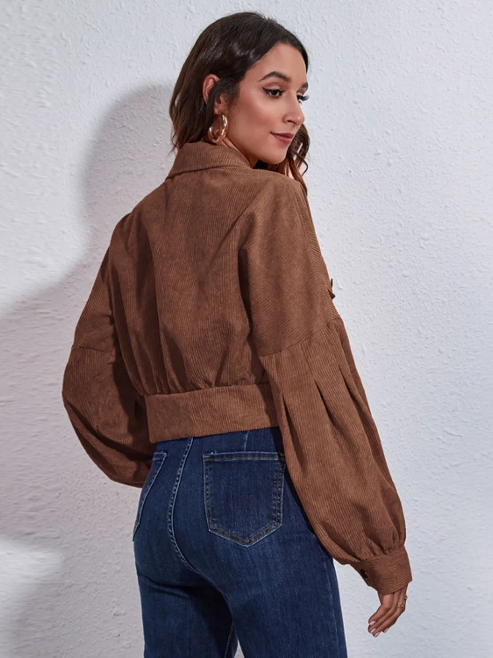 Button Down Collared Neck Cropped Jacket, image 6