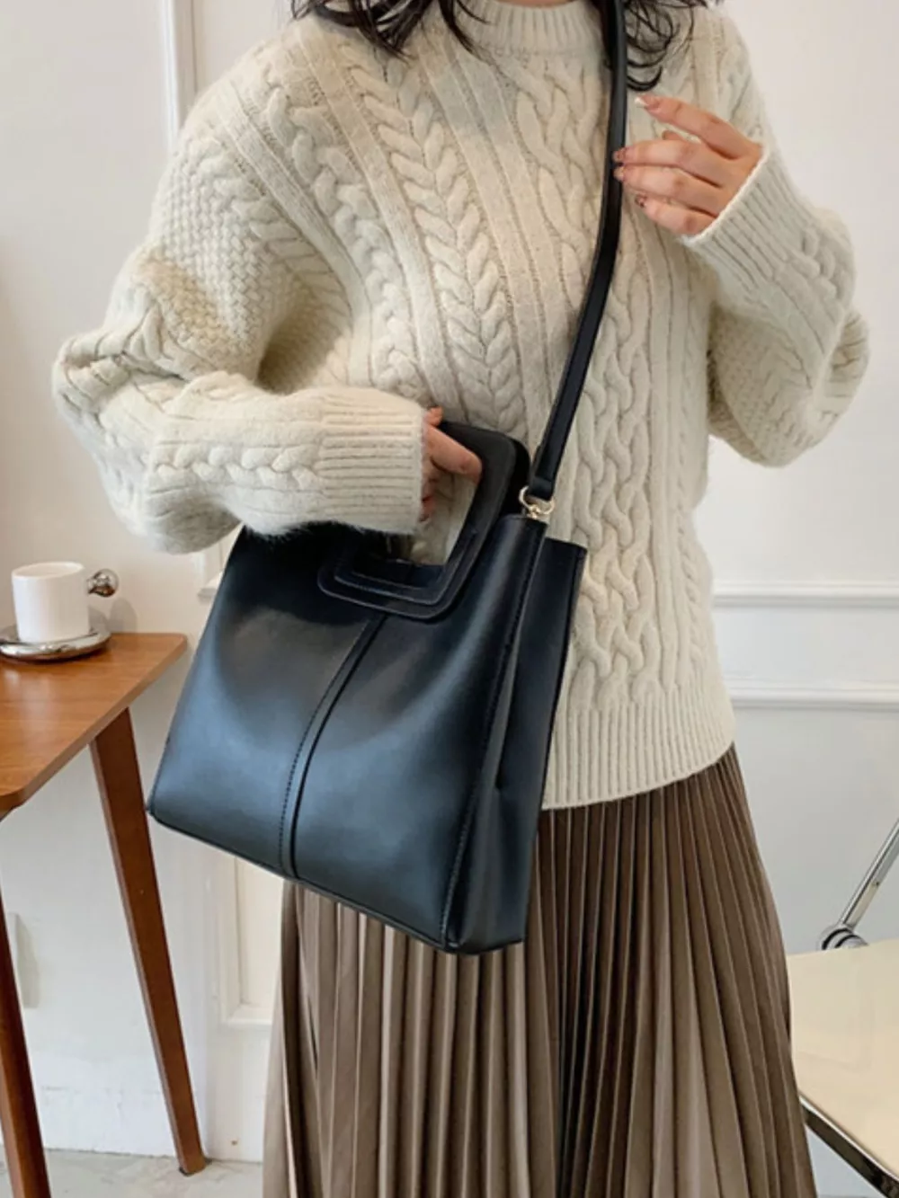 Square Handle PU Leather Crossbody Bag, image 4