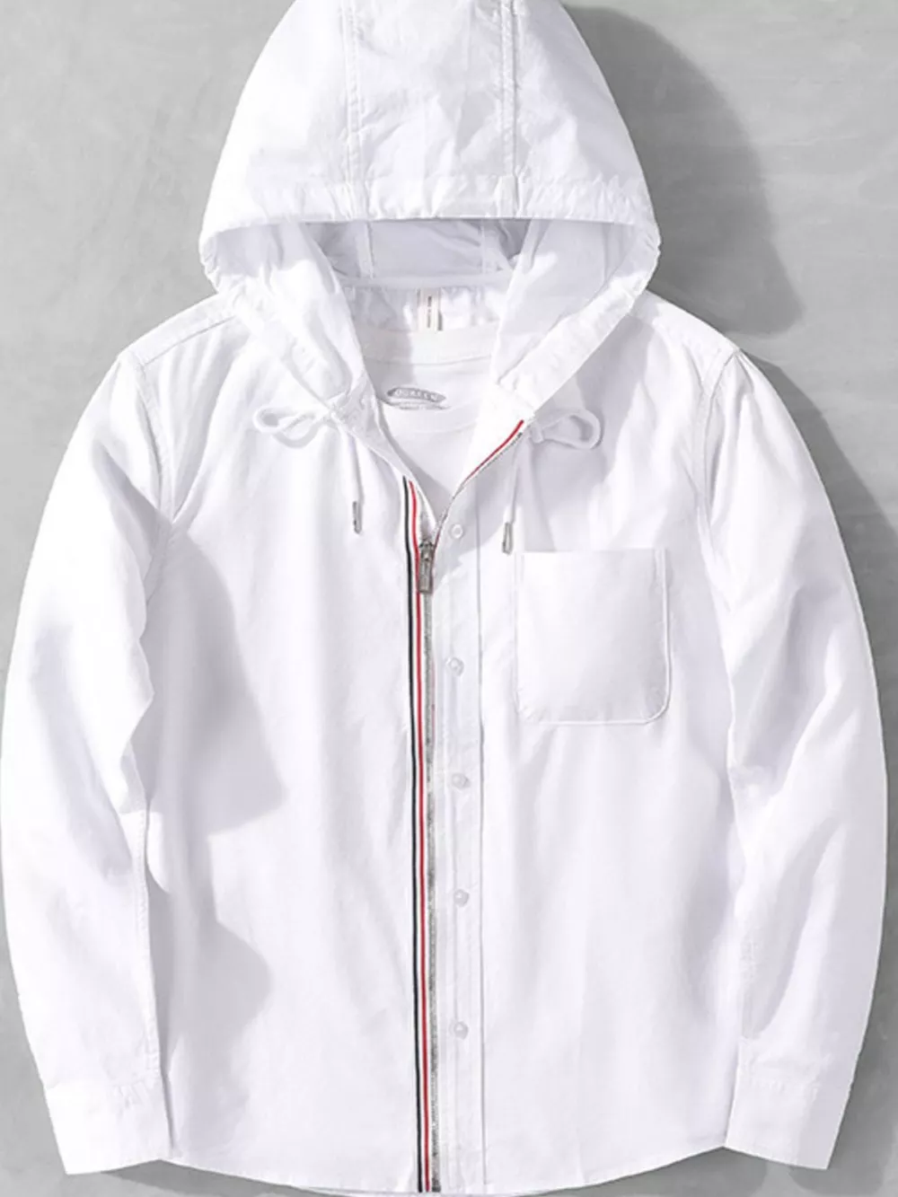 Men's Plus Size Striped Trim Hooded Casual Shacket, image 3