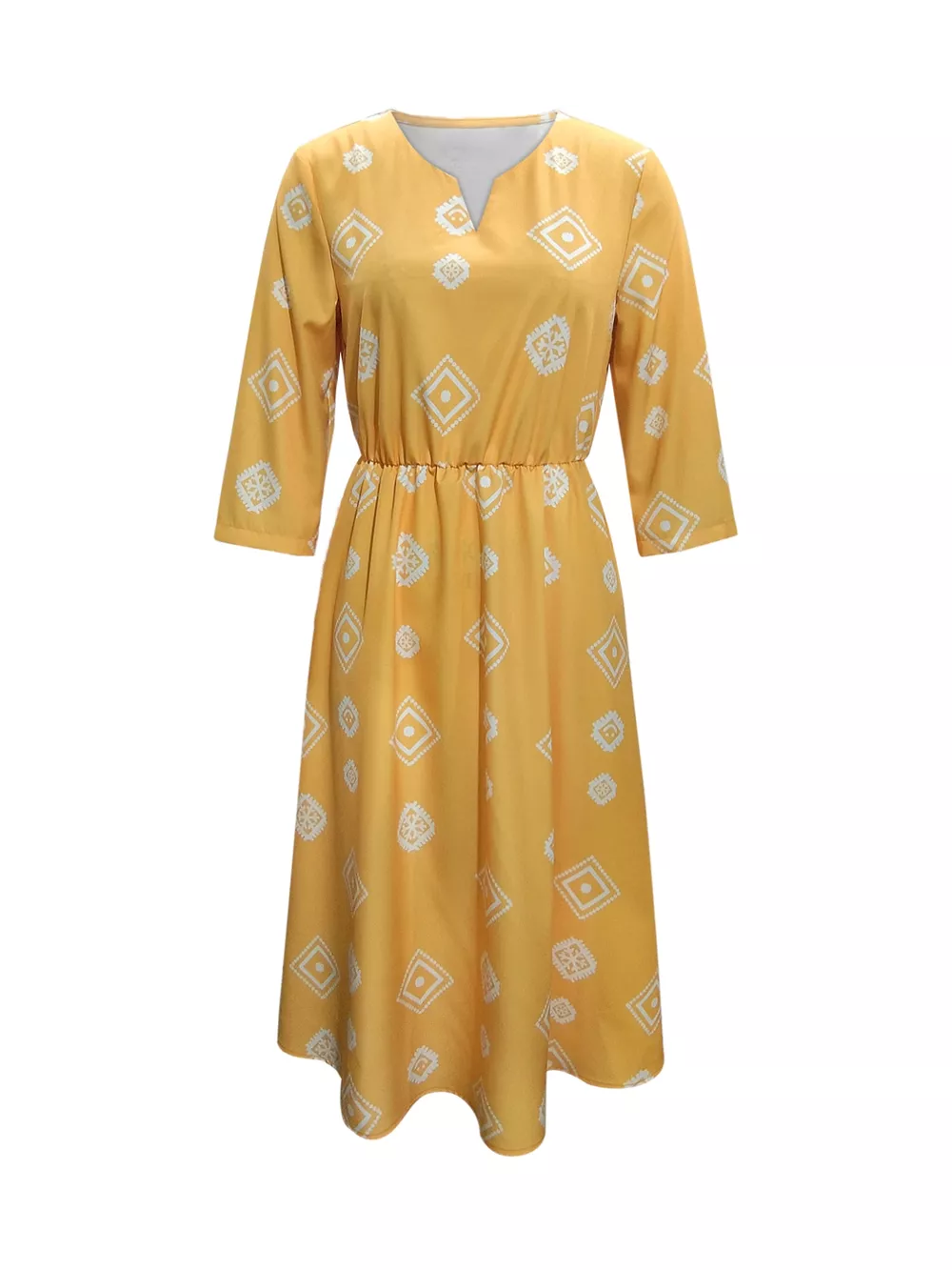Notched 3/4 Sleeve Midi Dress, image 4