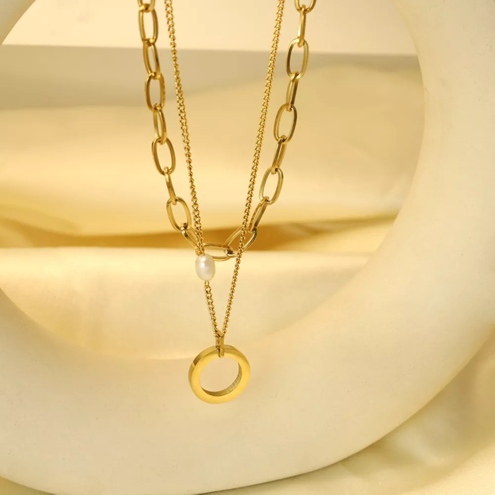 18K Gold-Plated Double Layered Necklace, image 3