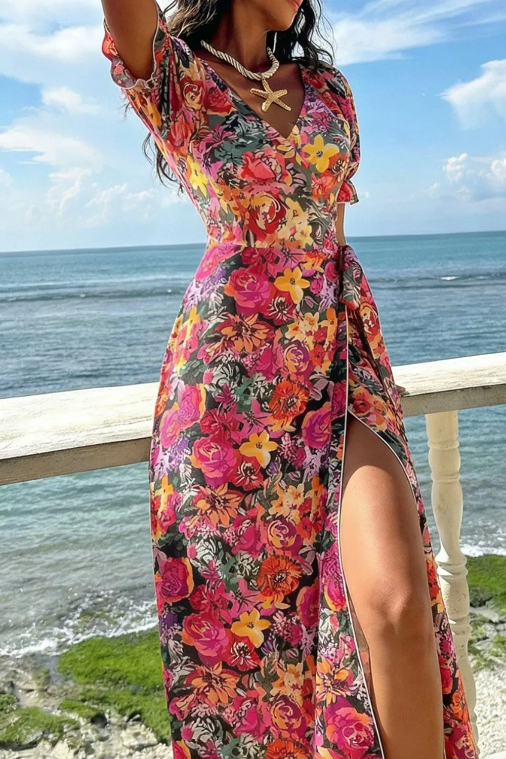 Slit Floral Short Sleeve Maxi Dress, image 5
