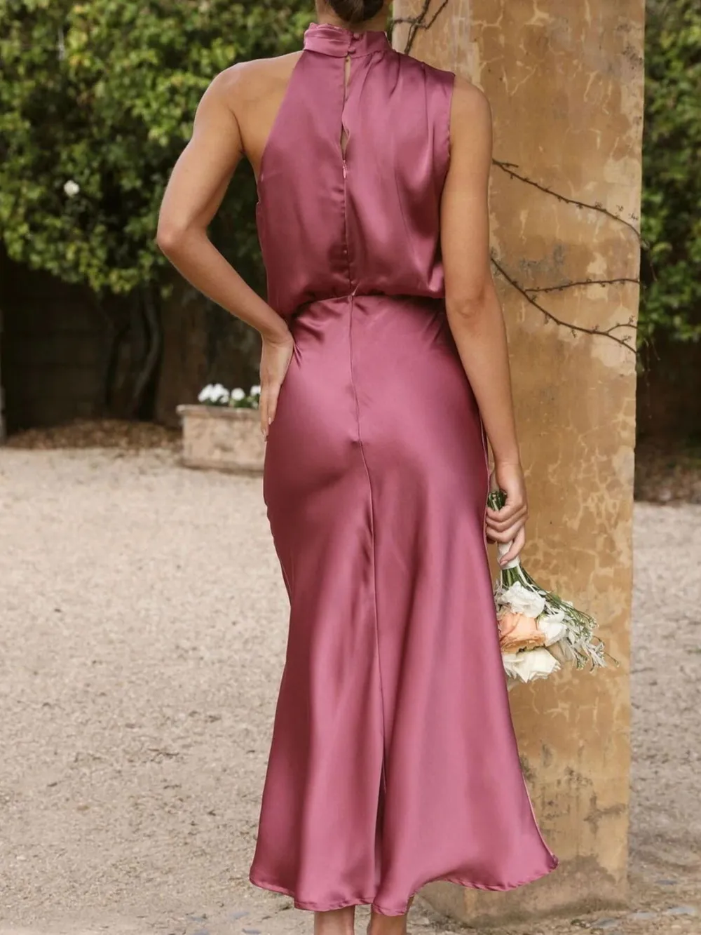 Asymmetrical Ruched Sleeveless Midi Dress, image 7