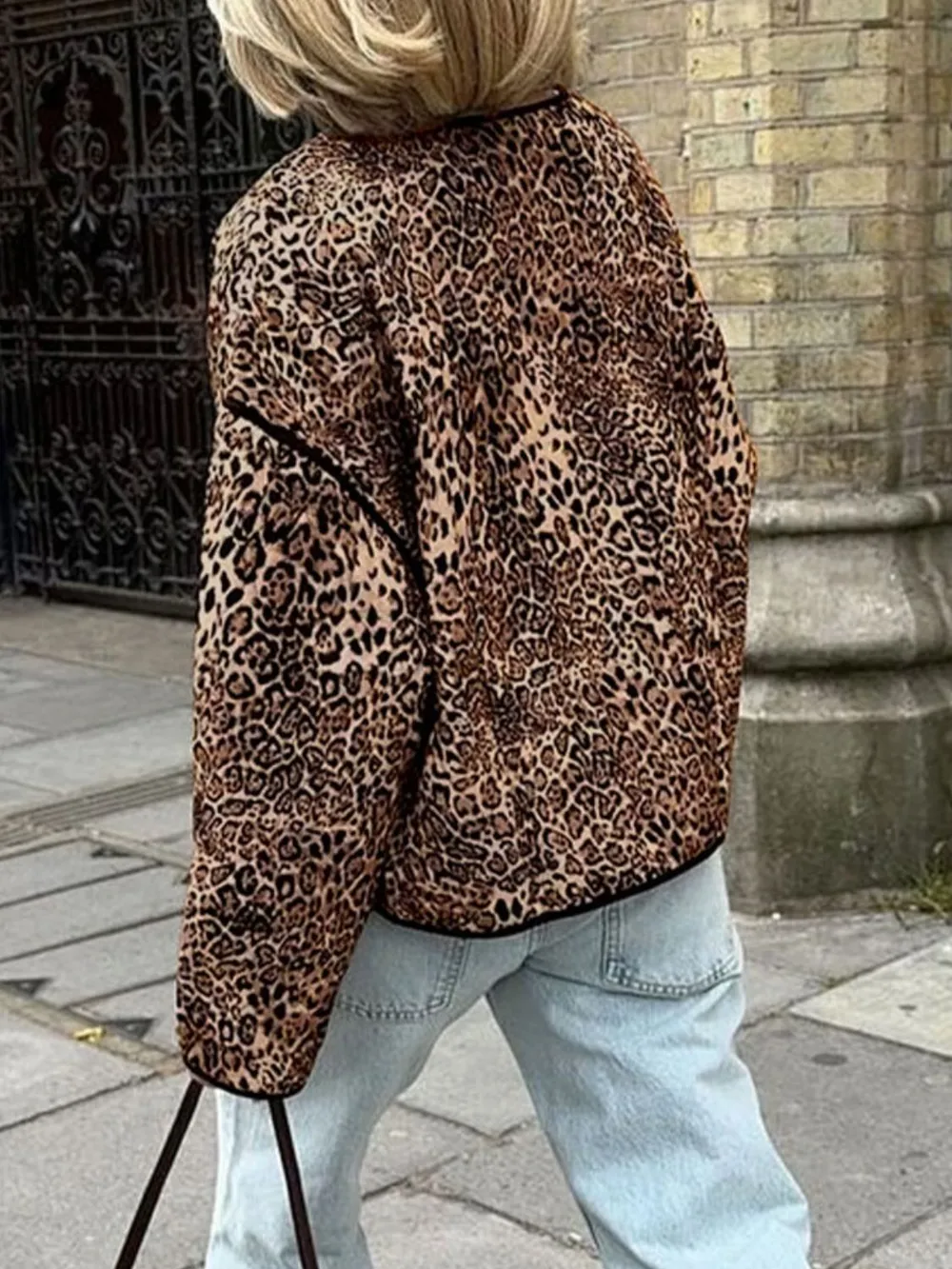 Leopard Open Front Long Sleeve Jacket, image 2