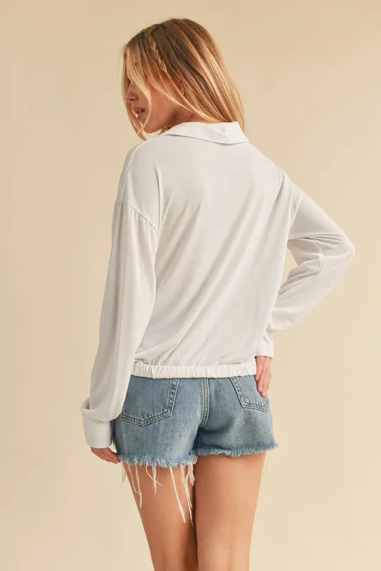 Twisted Hemline Button Detail Collared Neck Top, image 6