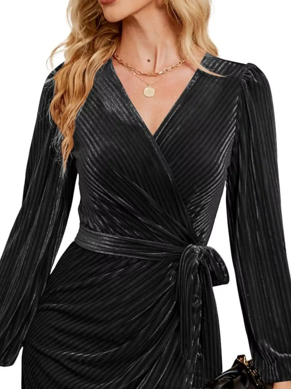 Surplice Long Sleeve Tie Waist Dress, image 12