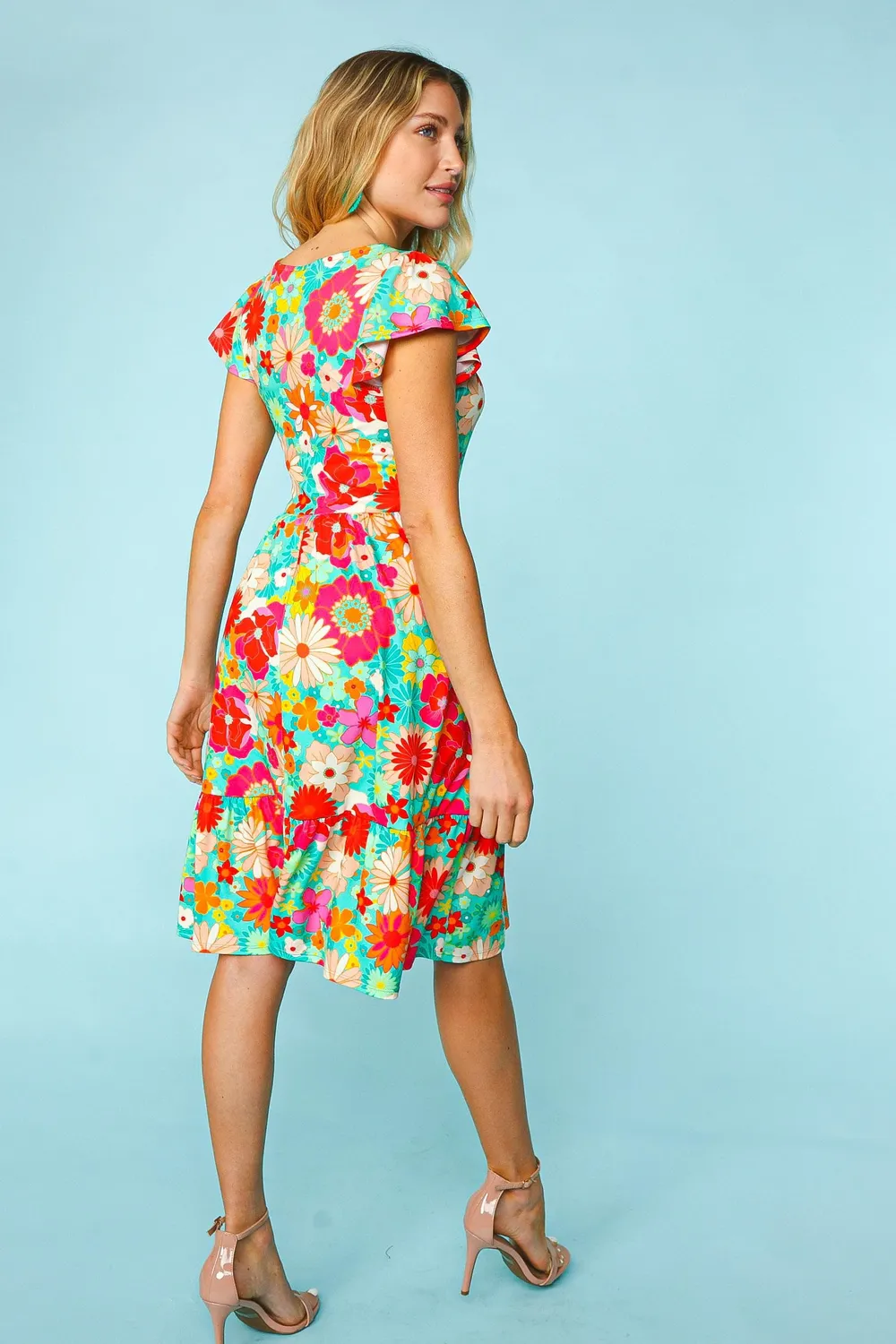 Floral Square Neck Short Sleeve Dress, image 3