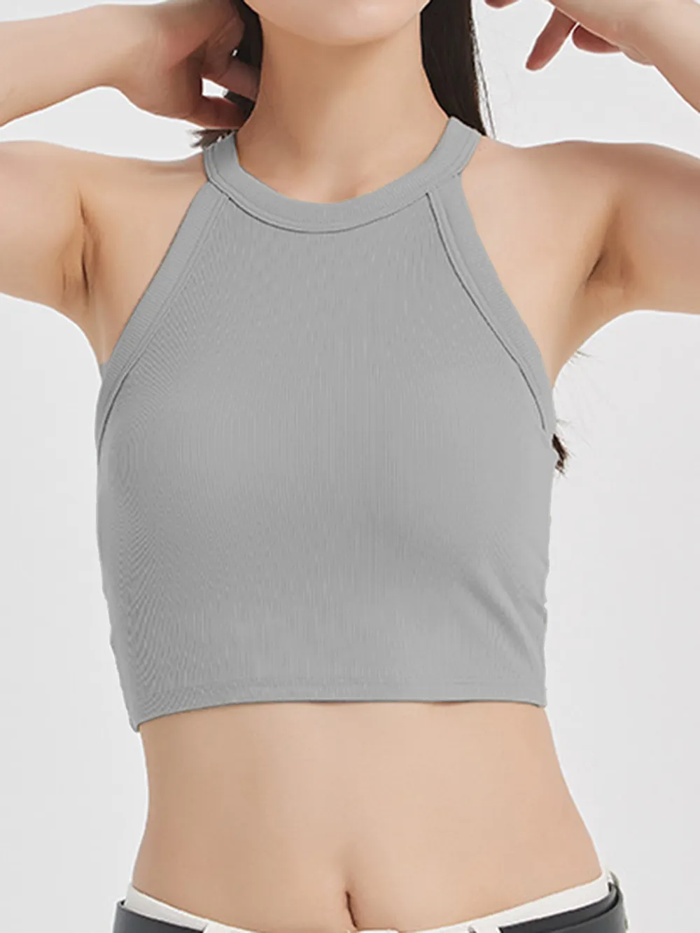 Ribbed Grecian Neck Cropped Tank with Chest Pads, image 13
