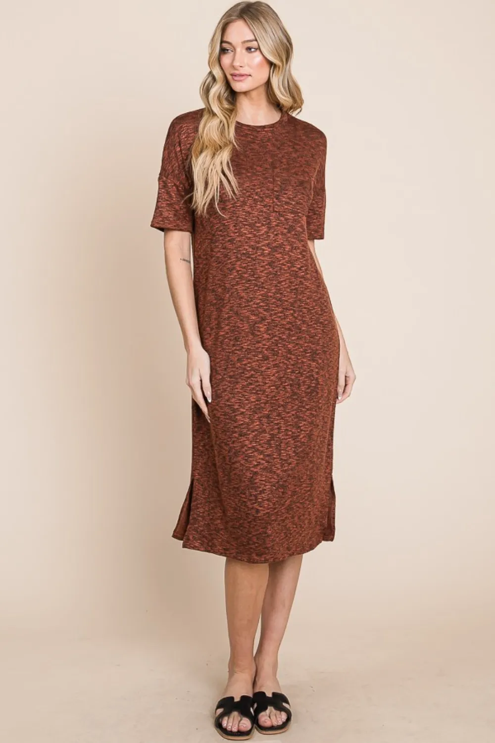 Round Neck Side Slit Midi Dress, image 5
