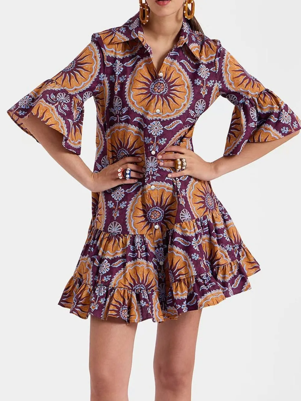 Floral Print Ruffle Sleeve Mini Dress, image 5